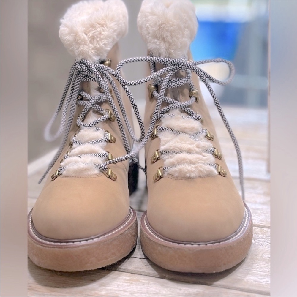 J.Crew Lace-Up Fur Lined Hiking Boots. Women's Sz. 12 Warm | Neutral | Cozy NWOT - Picture 5 of 11